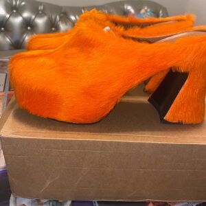 Orange “Horse Hair” Mules